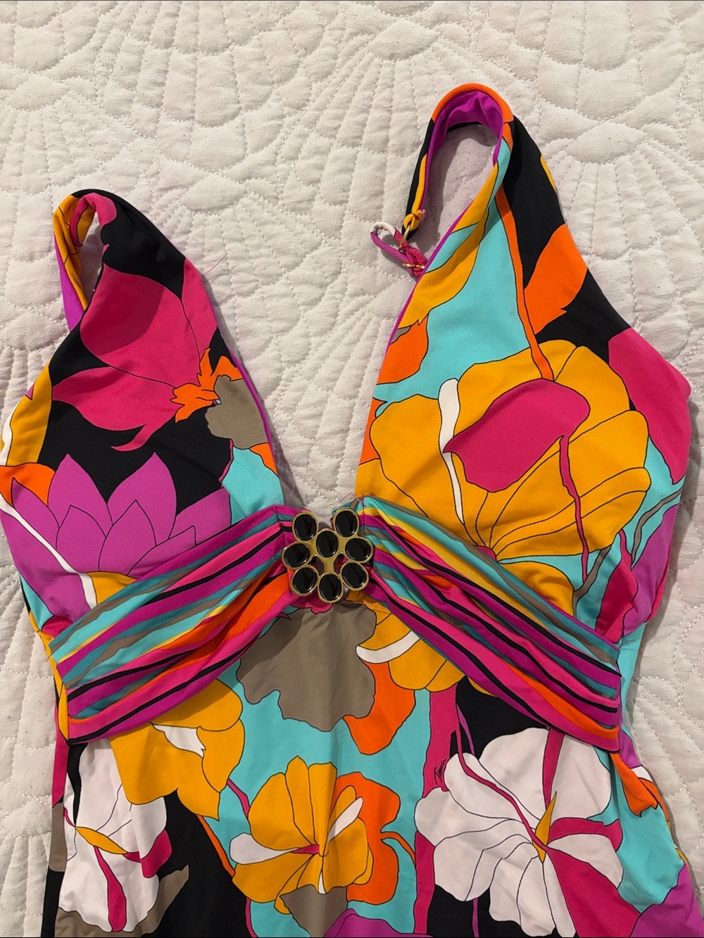 Trina Turk one piece Floral Halter Swim  in Pink, Orange & Turquoise